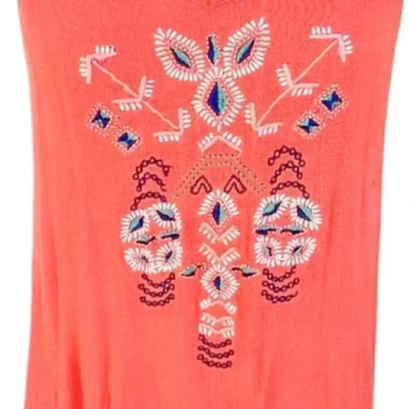 Angie Orange Embroidered Strapy Sleeveless Layered Tunic Mini Dress - Picture 3 of 5